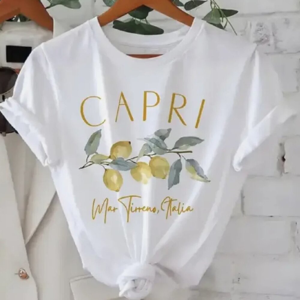CAPRI 'Tyrrhenian Sea, Italia'  Sz Medium White Lemon T-Shirt Campania Italy NEW